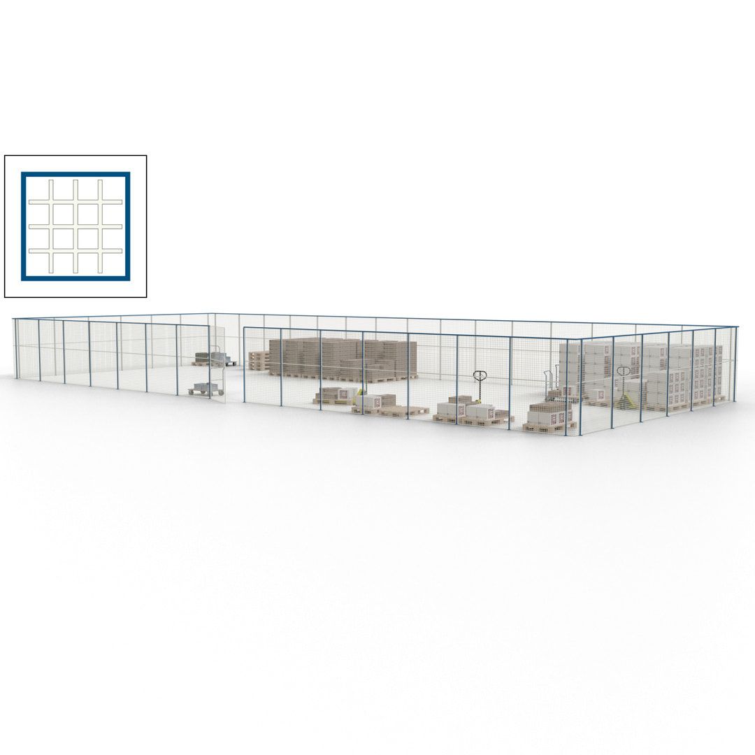 Maschinen Schutzgitter - Hallentrennwand - Sicherheitszaun - Tür - 63 m - 2.200 x 22.900 x 9.400 mm (HxBxT) - enzianblau