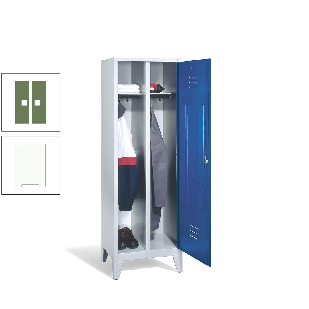 Doppel-Spind mit Großtür, Garderobenschrank mit Füßen, 2 Abteile a 300 mm, Korpus anthrazitgrau, Tür anthrazitgrau, 1.850 x 610 x 500 mm (HxBxT)