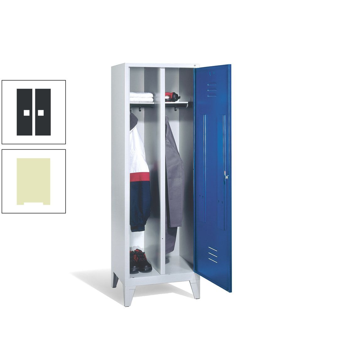Doppel-Spind mit Großtür, Garderobenschrank mit Füßen, 2 Abteile a 300 mm, Korpus anthrazitgrau, Tür anthrazitgrau, 1.850 x 610 x 500 mm (HxBxT)