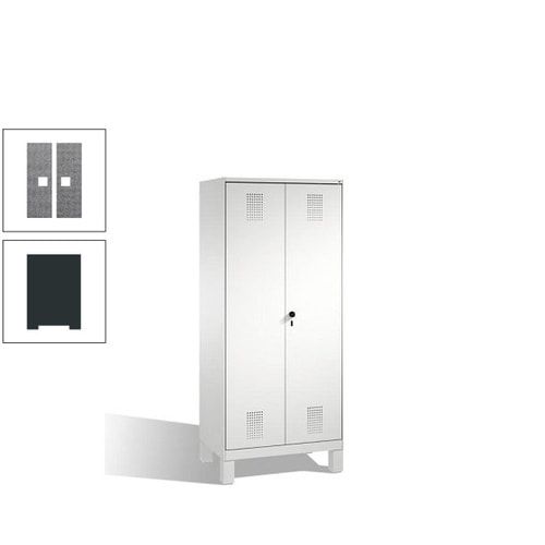 Doppel-Spind, Doppeltüren, Garderobenschrank mit Füßen, 2 Abteile a 400 mm, Korpus anthrazitgrau, Tür anthrazitgrau, 1.850 x 800 x 500 mm (HxBxT)