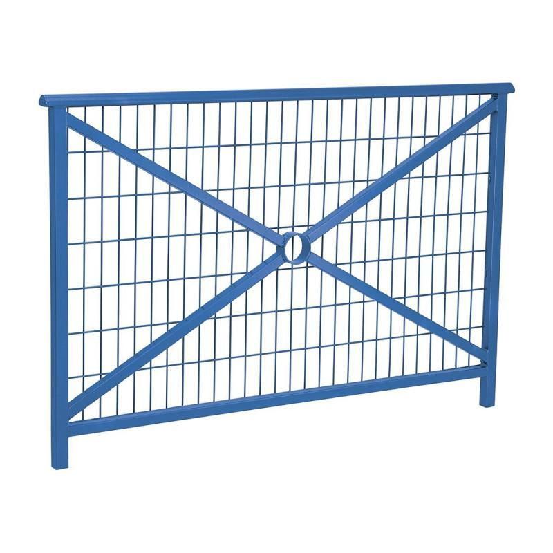 Geländer Kreuz und Gitter - 1.000 x 1.500 mm - abgerundeter Handlauf - Farbe enzianblau - Außengeländer Systemgeländer