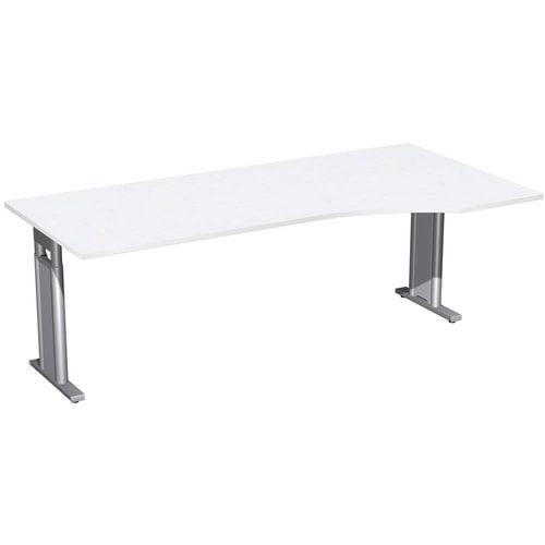 Eckschreibtisch, Ecke rechts, Füße einseitig verkürzt, C-Fuß Pro, höhenverstellbar, 680-820 x 1.600 x 1.000 mm (HxBxT), Gestell silber, Dekor Ahorn