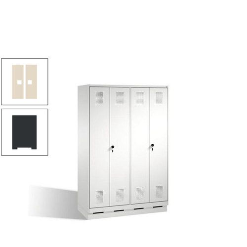Doppel-Spind, Doppeltüren, Garderobenschrank mit Sockel, 4 Abteile a 300 mm, Korpus anthrazitgrau, Tür anthrazitgrau, 1.800 x 1.200 x 500 mm (HxBxT)