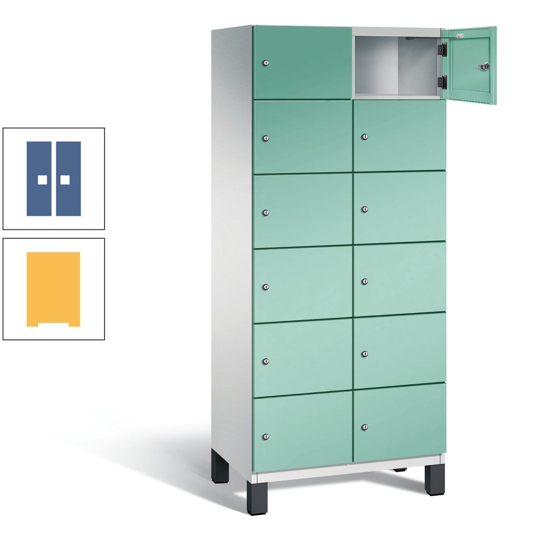 Fächerschrank, Stahlschrank, 12 Fächer, Türöffnungsbegrenzer, Füße, 1.980 x 800 x 525 mm (HxBxT), Korpus anthrazitgrau, Front anthrazitgrau