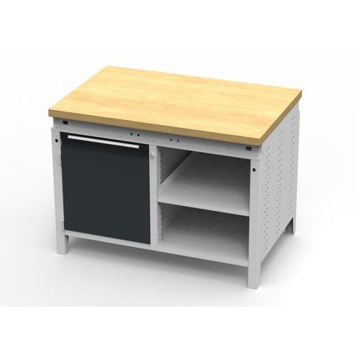 OTTOKIND Werkbank - bündige Arbeitsplatte - 850 x 1.150 x 750 mm (HxBxT) - Schrank - 2 Ablageböden - lichtgrau