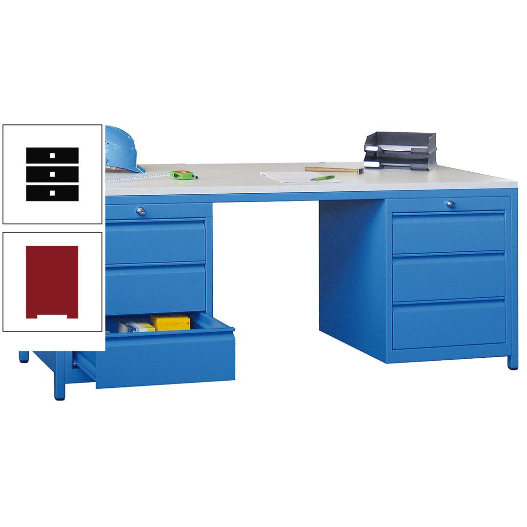 Meisterschreibtisch - 2 Schubladenblöcke - 6 Schubladen - 720 x 1.700 x 800 mm (HxBxT) - anthrazitgrau