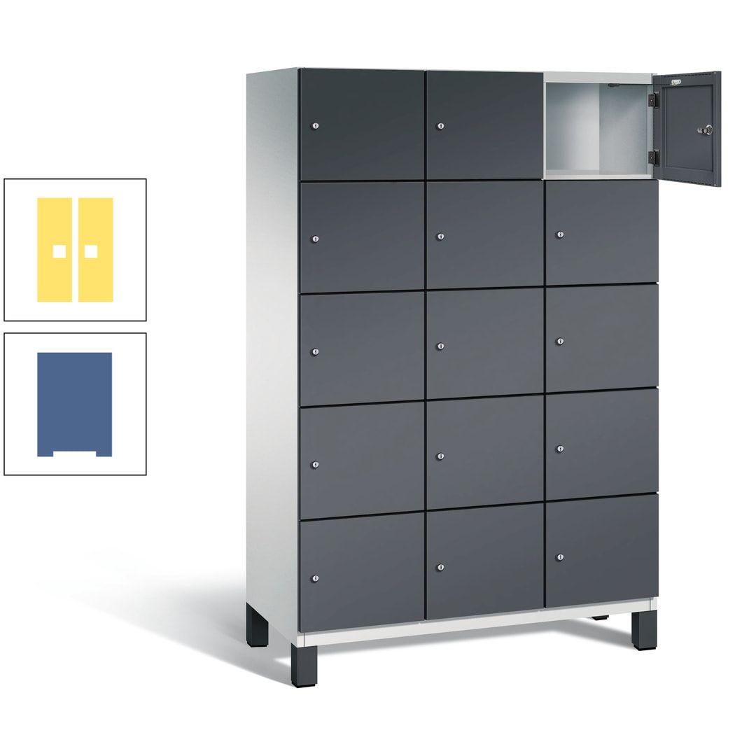 Fächerschrank, Stahlschrank, 15 Fächer, Türöffnungsbegrenzer, Füße, 1.980 x 1.200 x 525 mm (HxBxT), Korpus anthrazitgrau, Front anthrazitgrau