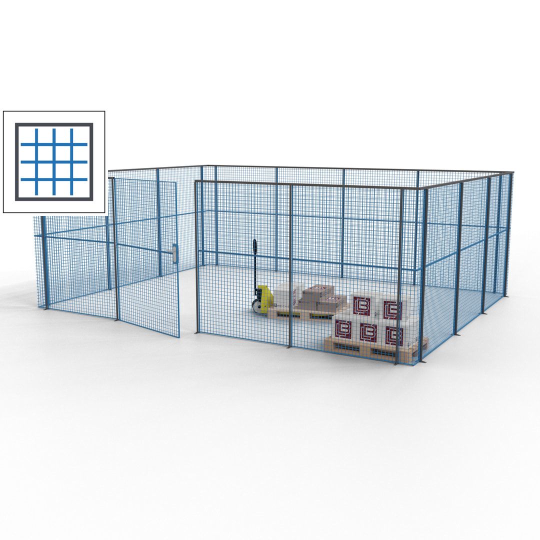 Maschinen Schutzgitter - Hallentrennwand - Sicherheitszaun - Tür - 21 m - 2.200 x 6.400 x 4.900 mm (HxBxT) - enzianblau