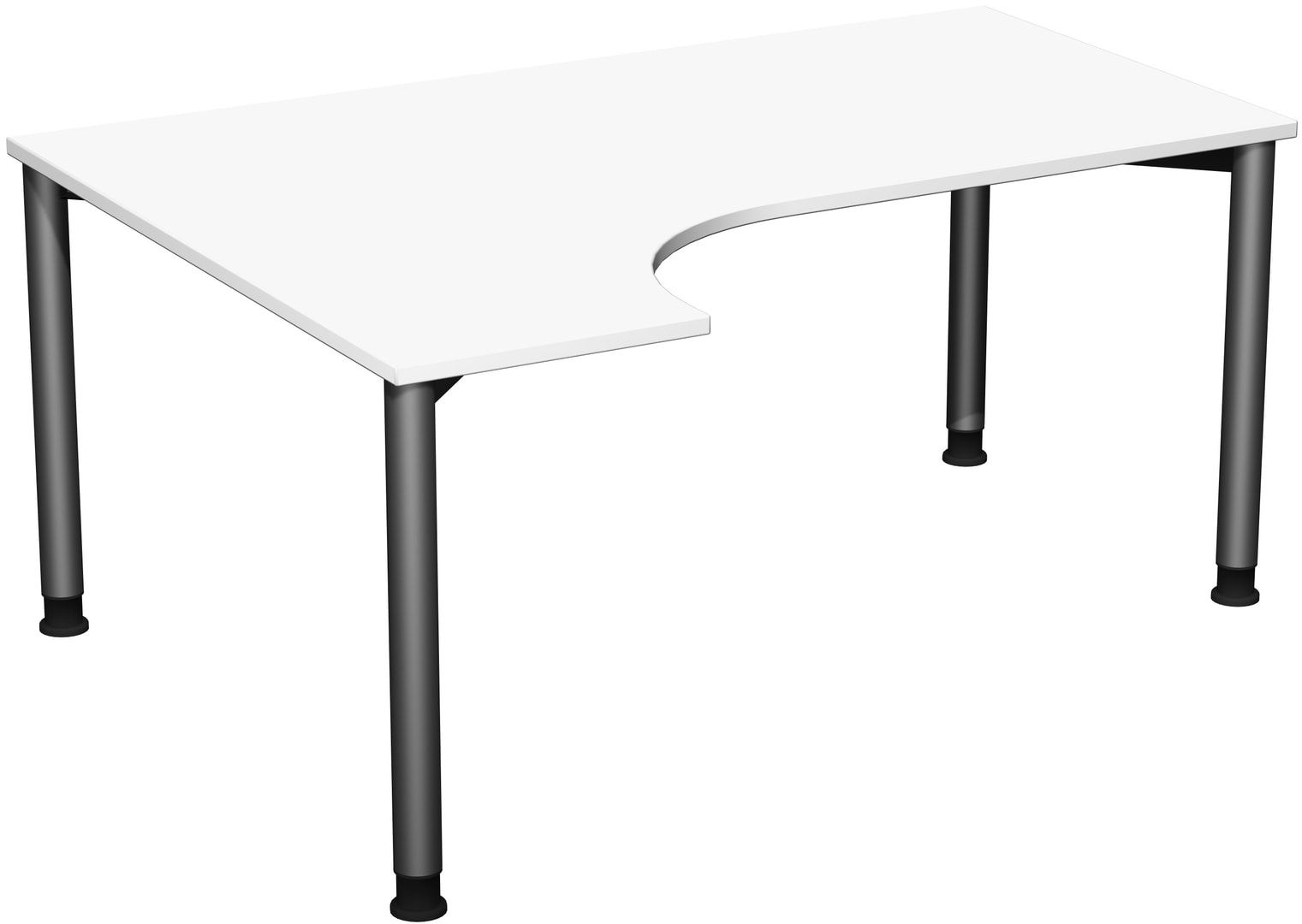 Eckschreibtisch mit einseitig verkürzten Füßen, 4-Fuß Flex, Ecke links, Höhe 680-800 mm, 1.600 x 1.200 mm (BxT), Gestell anthrazit, Ahorn