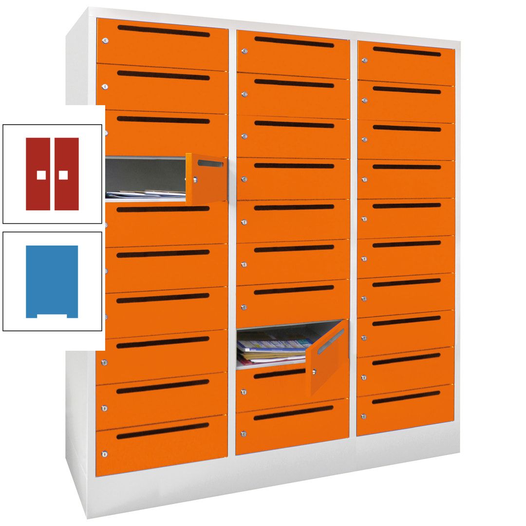 Postverteilerschrank, Schließfachschrank, 3 Abteile a 40 cm, 30 Fächer, 1.850 x 1.200 x 500 mm (HxBxT), Korpus anthrazitgrau, Front anthrazitgrau