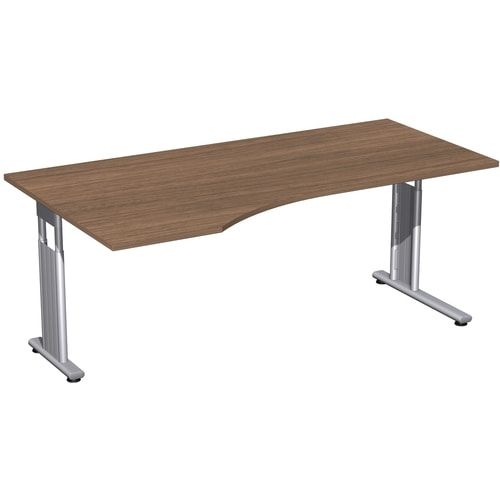 Eckschreibtisch, Bürotisch, Füße einseitig verkürzt, C-Fuß Flex, Ecke links, 720 x 1.800 x 1.000 mm (HxBxT), Gestell silber, Dekor Ahorn