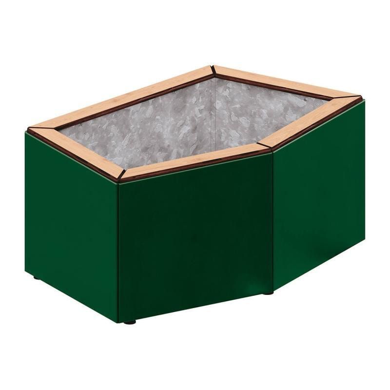 Pflanzbehälter, modular, pentagonale Form, fvz Stahlblech, innen Geotextilfolie, verstellbare Füße, 465 x 1.065 x 665 mm (HxBxT), Farbe Enzianblau