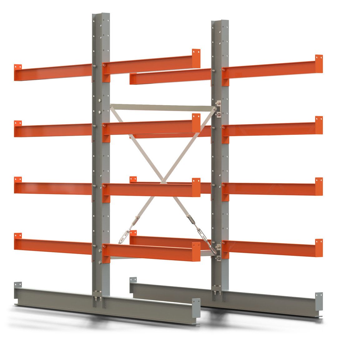 Doppelseitiges Kragarmregal, Anbauregal, 2.000 x 1.000 x 1.120 mm (HxBxT), Nutztiefe 500 mm, Kragarmlast 870 kg, KARL basic, silbergrau/reinorange