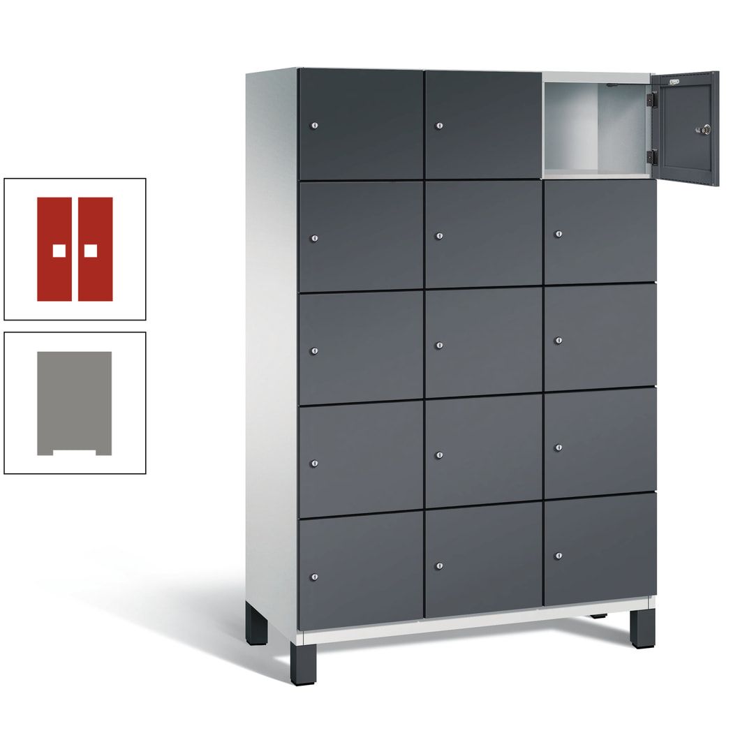 Fächerschrank, Stahlschrank, 15 Fächer, Türöffnungsbegrenzer, Füße, 1.980 x 1.200 x 525 mm (HxBxT), Korpus anthrazitgrau, Front anthrazitgrau