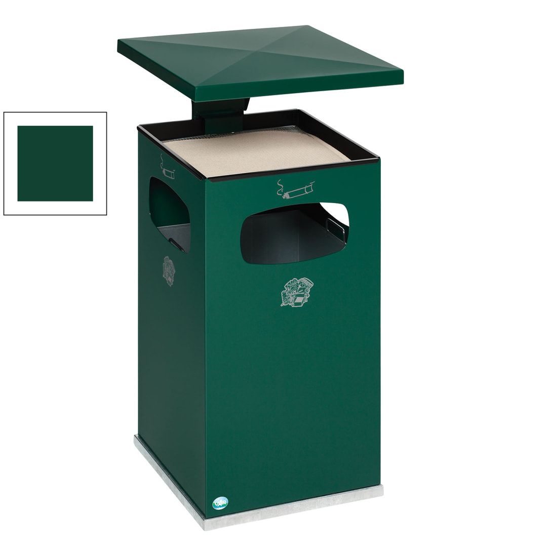Abfallsammler mit Ascher und Dach - eckig - Volumen 72 l - 955 x 500 x 500 mm (HxBxT) - Antik silber