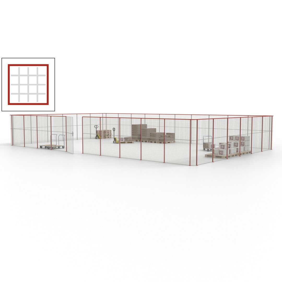 Maschinen Schutzgitter - Hallentrennwand - Sicherheitszaun - Tür - 48 m - 2.200 x 15.400 x 9.400 mm (HxBxT) - enzianblau