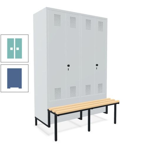 Doppel-Spind, Garderobenschrank, Buche Sitzbank integriert, 4 Abteile 300 mm, Korpus anthrazitgrau, Tür anthrazitgrau, 1.850 x 1.200 x 815 mm (HxBxT)