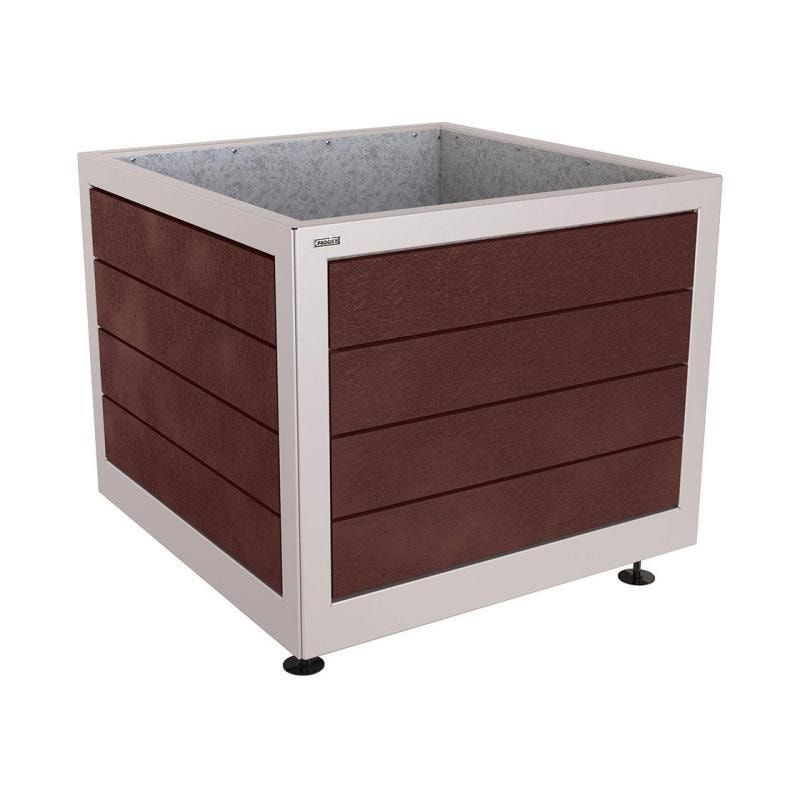 Pflanzbehälter, Stahl, recyclebarer Kunststoff, verstellbare Füße, Innen Blech fvz mit Verladungsgriffen, 800 x 1.000 x 1.000 mm (HxBxT), enzianblau