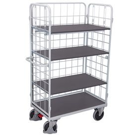 Etagenwagen - 3 Gitterwände - 4 Etagen - grau - Höhe 1.800 mm - Transportwagen