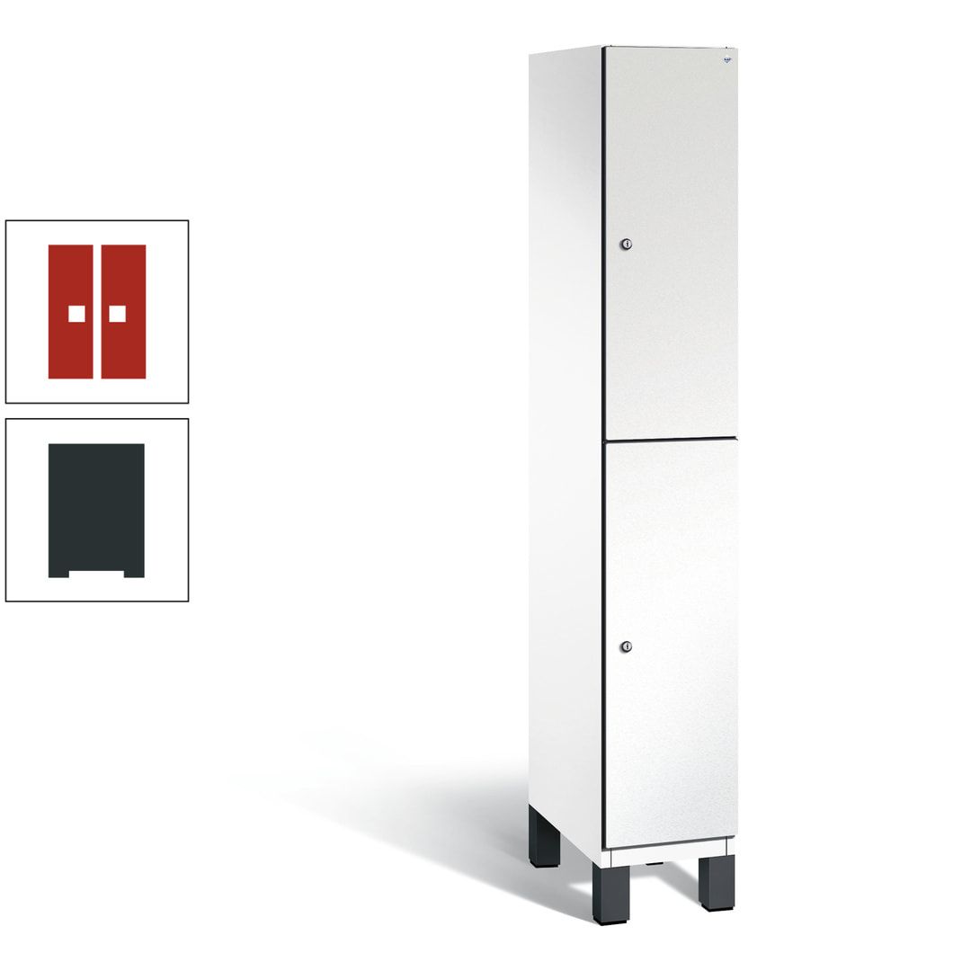 Fächerschrank, Stahlschrank, doppelstöckig, 2 Fächer, Füße, Korpus anthrazitgrau, Tür anthrazitgrau, 1.980 x 300 x 525 mm (HxBxT)
