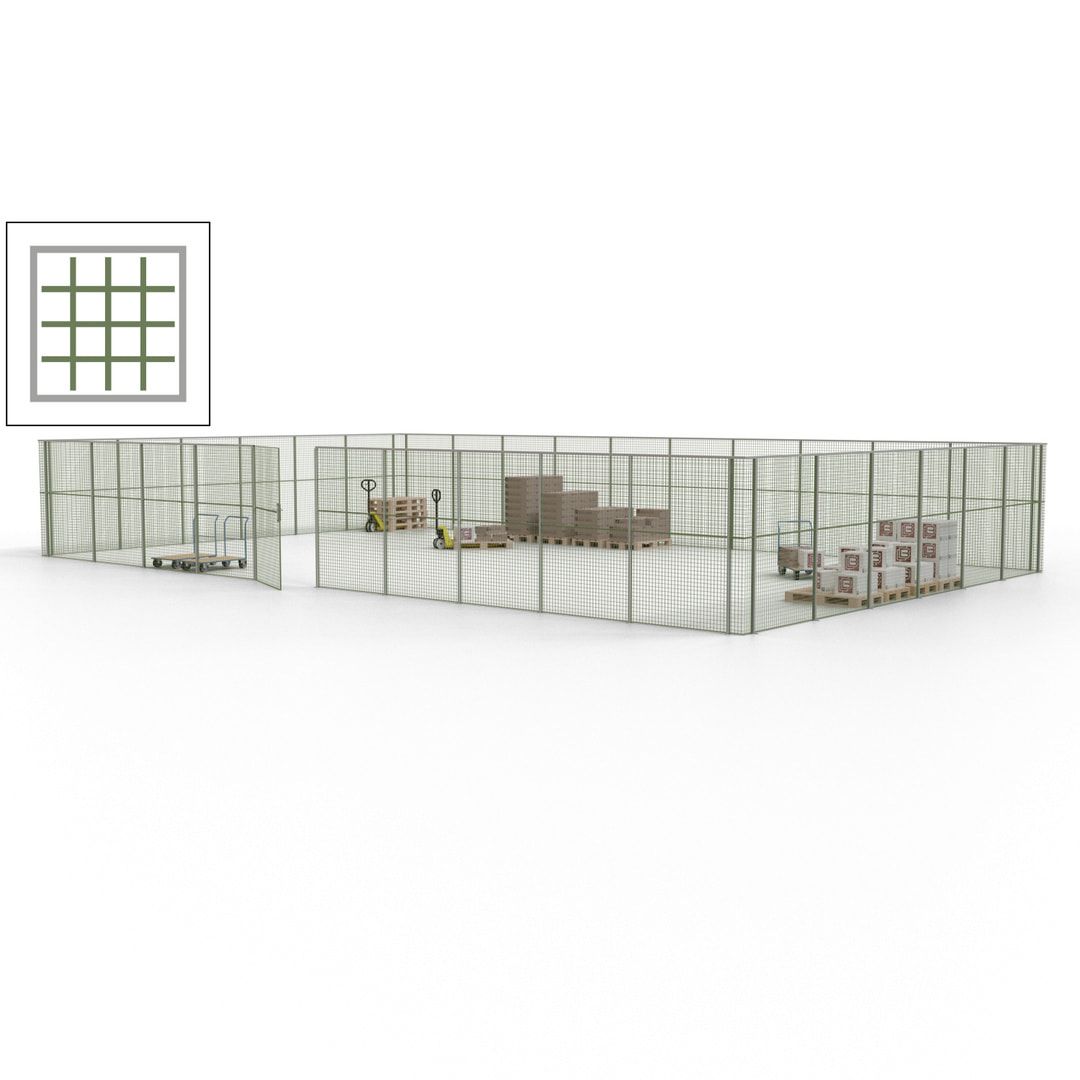 Maschinen Schutzgitter - Hallentrennwand - Sicherheitszaun - Tür - 48 m - 2.200 x 15.400 x 9.400 mm (HxBxT) - enzianblau