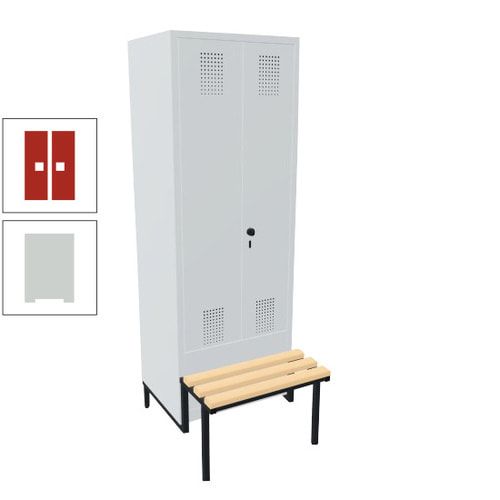 Doppel-Spind, Garderobenschrank, Buche Sitzbank integriert, 2 Abteile a 400 mm, Korpus anthrazitgrau, Tür anthrazitgrau, 1.850 x 800 x 815 mm (HxBxT)