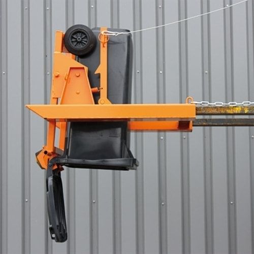 Mülltonnenkipper für Gabelstapler geeignet für 240 Liter Tonne, Selbstkipper, Seilzug, Kettensicherung, Traglast 600 kg, Farbe anthrazitgrau