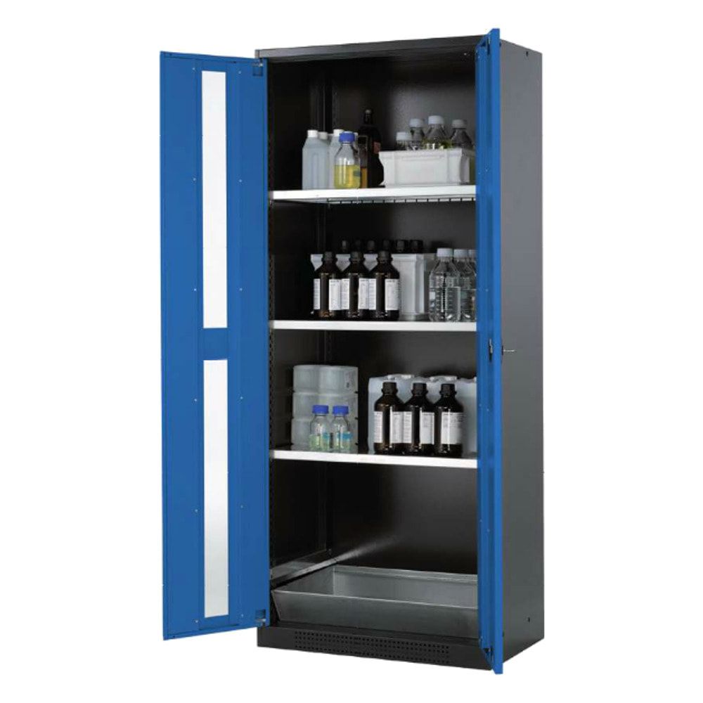 Chemikalienschrank - Flügeltüren, enzianblau - 3 Fachböden - Gitterrost - 1.950 x 810 x 520 mm (HxBxT) - Stahl, pulverbeschichtet