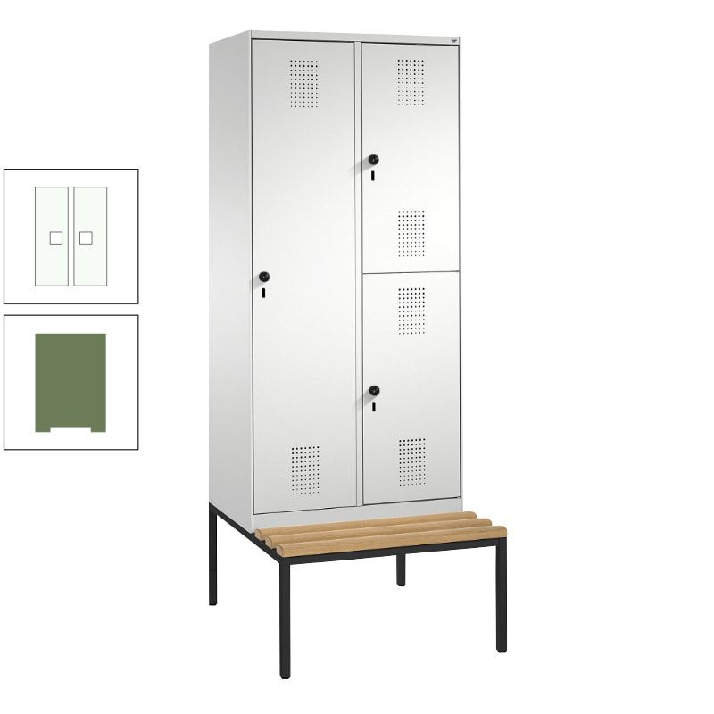 Garderobenschrank, Spind ein- und doppelstöckig Sitzbank, 2 Abteile, 3 Fächer, 2.090 x 800 x 500 mm (HxBxT), Front anthrazitgrau, Korpus anthrazitgrau