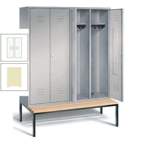 Doppel-Spindschrank, Buche Sitzbank untergebaut, 4 Abteile a 400 mm, Korpus lichtgrau, Tür anthrazitgrau, 2.090 x 1.590 x 815 mm (HxBxT)