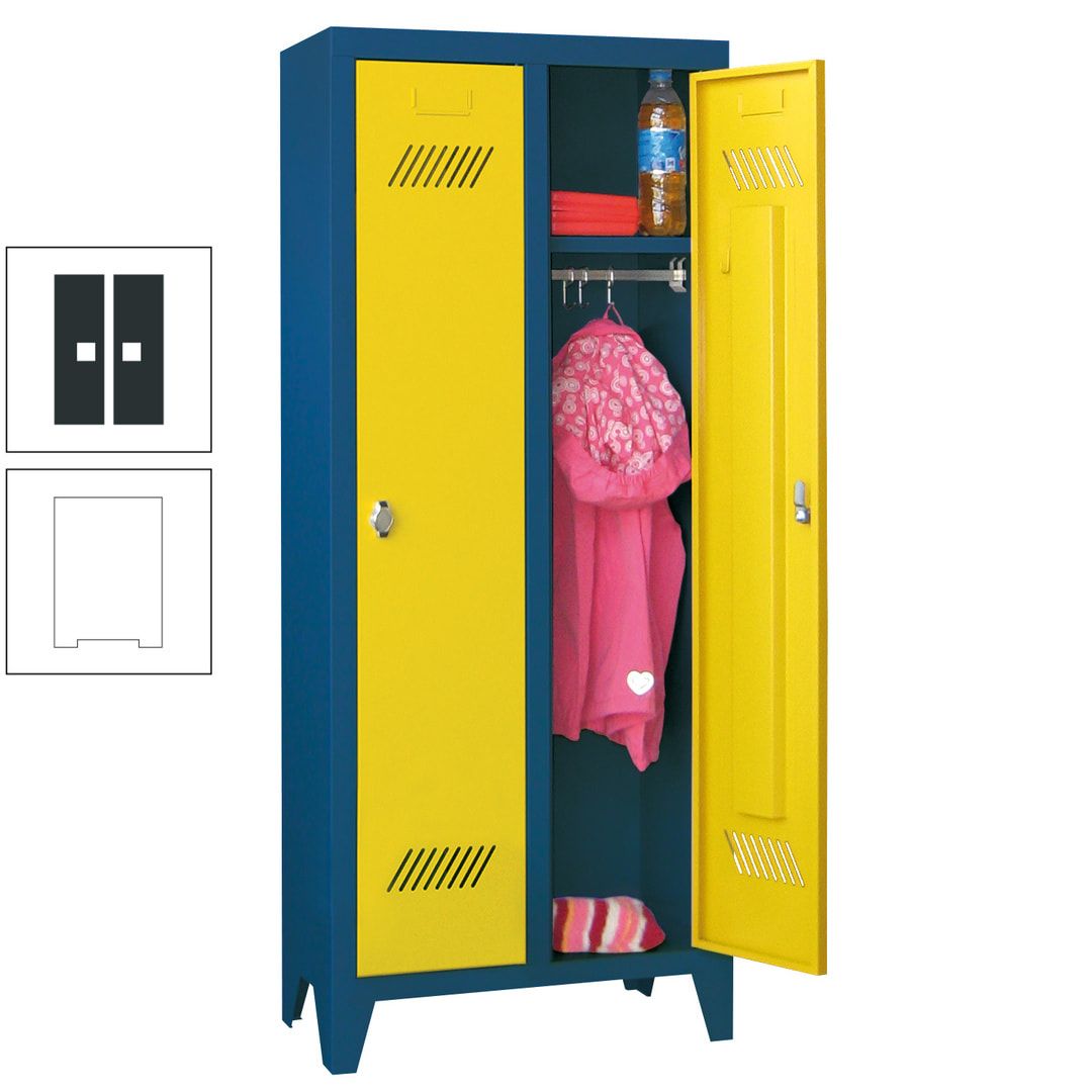 Spindschrank f. Kindergärten - mit Füßen - Höhe 1.300 mm - 2 Abteile a 250 mm - Zylinderschloss - anthrazitgrau
