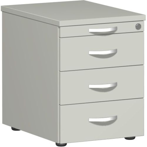 Rollcontainer, 3 Schubladen, Utensilienschubfach, Lenkrollen, Zentralverschluss, 565 x 438 x 600 mm (HxBxT), Frontfarbe Ahorn, Korpusfarbe Buche