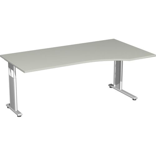 Eckschreibtisch, Füße einseitig verkürzt, C-Fuß Flex, Ecke rechts, höhenverstellbar, 680-800 x 1.800 x 1.000 mm (HxBxT), Gestell silber, Dekor Ahorn