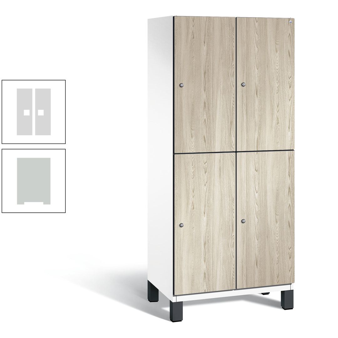 Fächerschrank, Garderobenschrank, mit Füßen, 2 Abteile, 1.980 x 800 x 525 mm (HxBxT), Korpus anthrazitgrau, Tür Donau-Ahorn