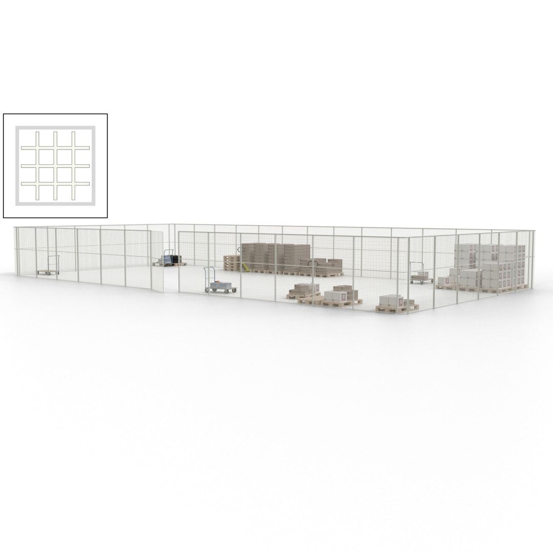 Maschinen Schutzgitter - Hallentrennwand - Sicherheitszaun - Tür - 57 m - 2.200 x 19.900 x 9.400 mm (HxBxT) - enzianblau