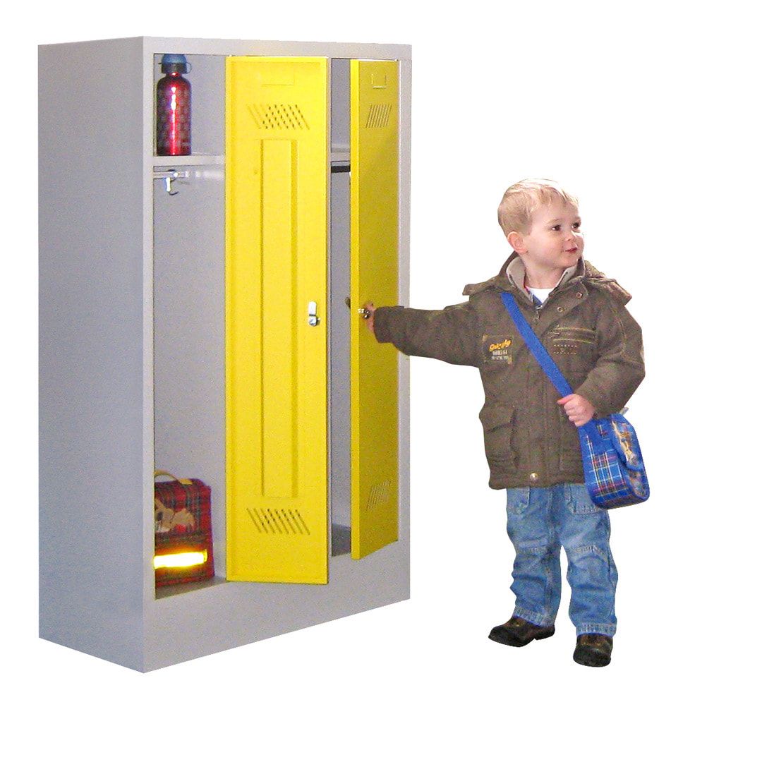 Spindschrank f. Kindergärten - mit Sockel - Höhe 1.300 mm - 2 Abteile a 250 mm - Drehriegel - anthrazitgrau