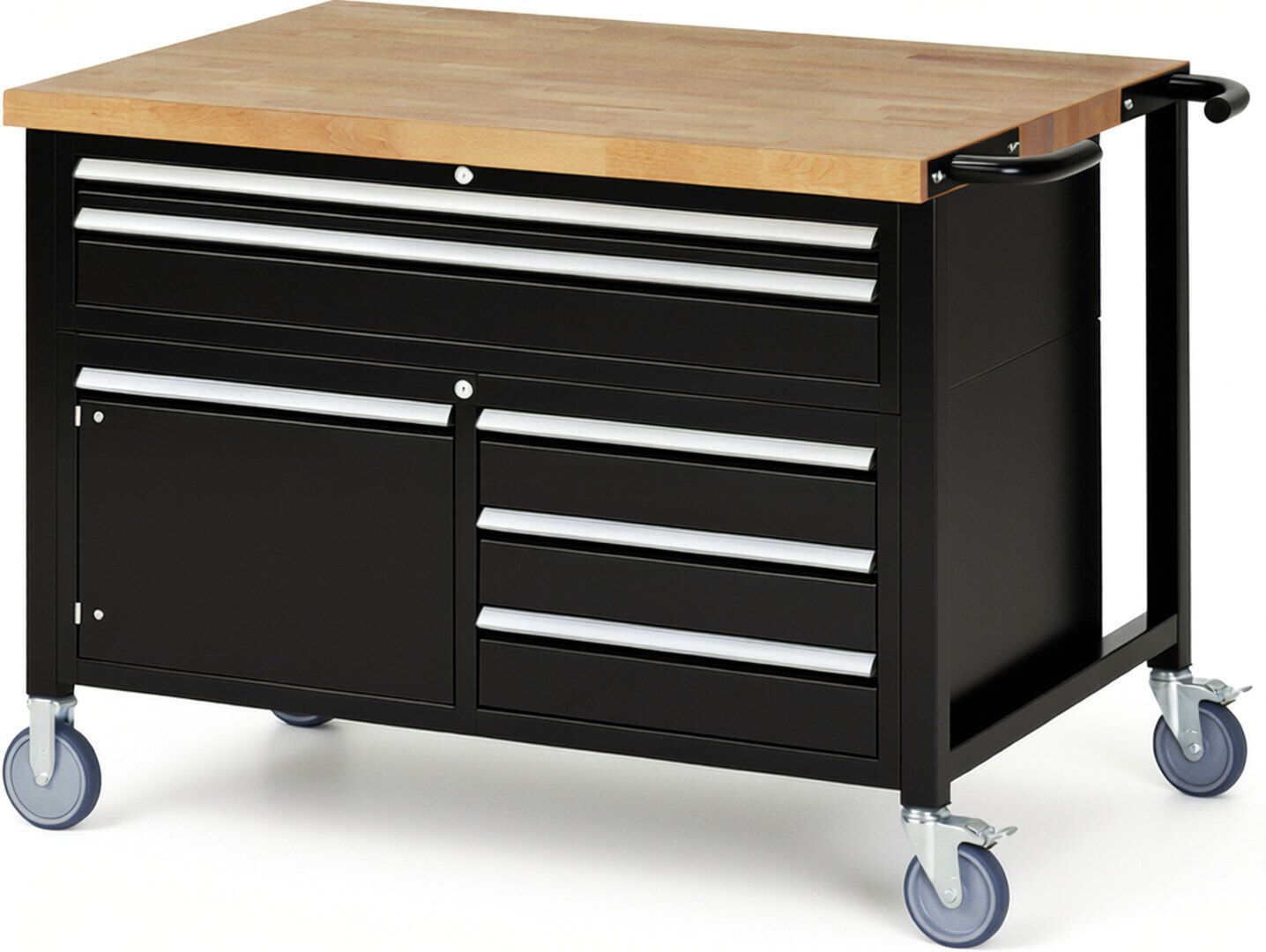 Mobile Werkbank, Schrank - 5 Schubladen - Teilauszug - 60:1/120:4 - Höhe 920-1.120 mm - 1.250 x 900 mm - 450 kg - Anthrazitgrau