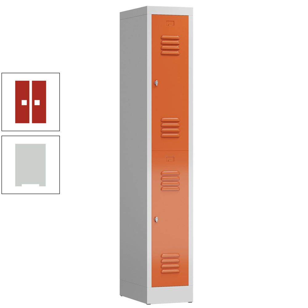 Garderobenschrank, Doppelstockspind, 1 Abteil, 2 Fächer, 1.800 x 310 x 500 mm (HxBxT), Stahl, Drehriegel, Korpus: lichtgrau, Front: anthrazitgrau