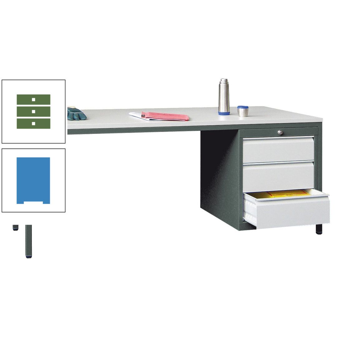 Meisterschreibtisch - 3 Schubladen 150 / 175 mm - 720 x 1.700 x 800 mm (HxBxT) - anthrazitgrau