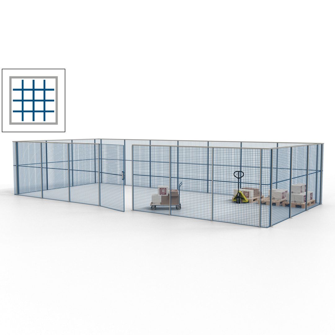 Hallentrennwand - Flügeltür, Gitter - 19 Gitterwände - 2.200 x 10.900 x 4.900 mm (HxBxT) - Perlweiß/reinorange