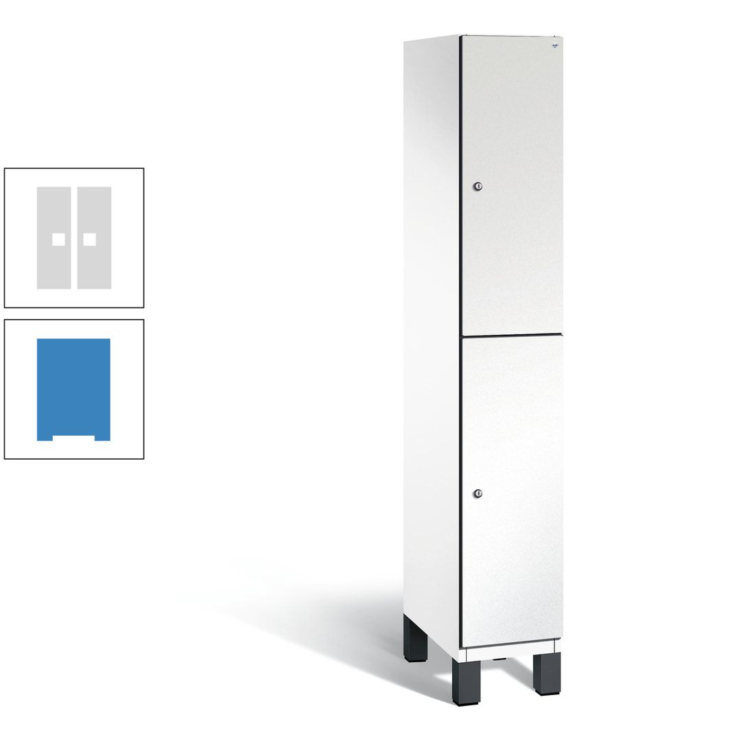 Fächerschrank, Stahlschrank, doppelstöckig, 2 Fächer, Füße, Korpus anthrazitgrau, Tür anthrazitgrau, 1.980 x 300 x 525 mm (HxBxT)