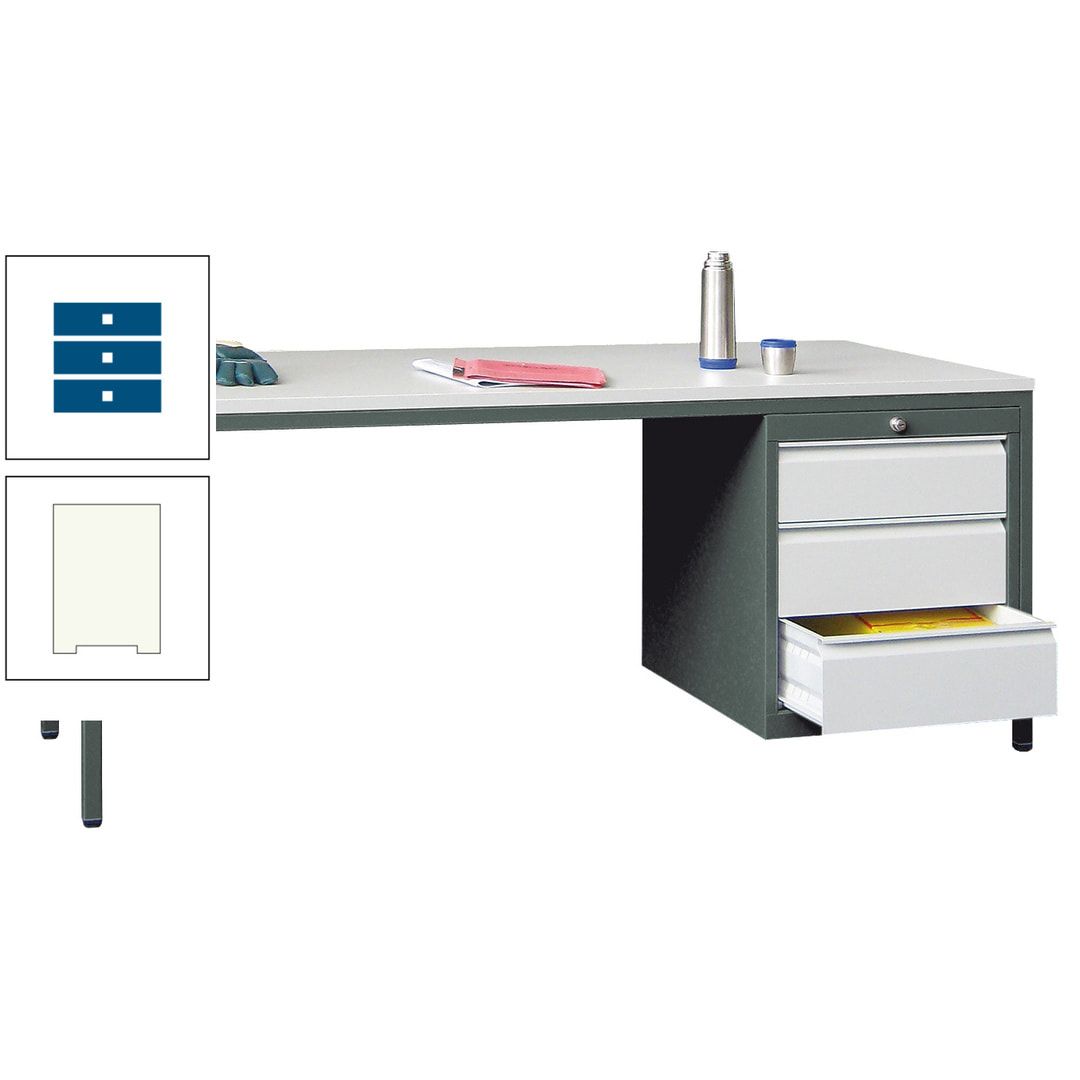 Meisterschreibtisch - 3 Schubladen 150 / 175 mm - 720 x 1.700 x 800 mm (HxBxT) - anthrazitgrau