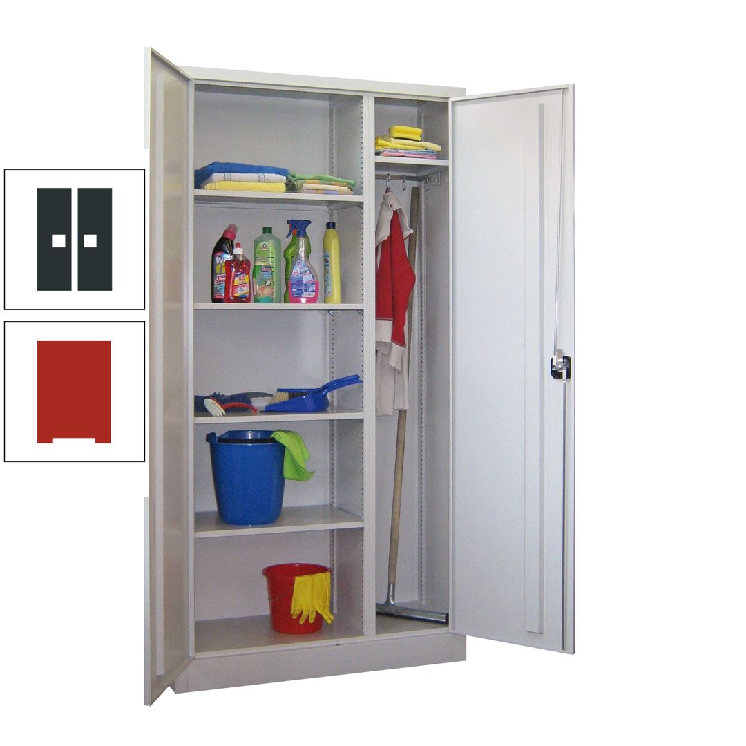 Putzschrank mit Trennwand - 1.950x1.000x400 mm (HxBxT) - Böden pulverbeschichtet - anthrazitgrau