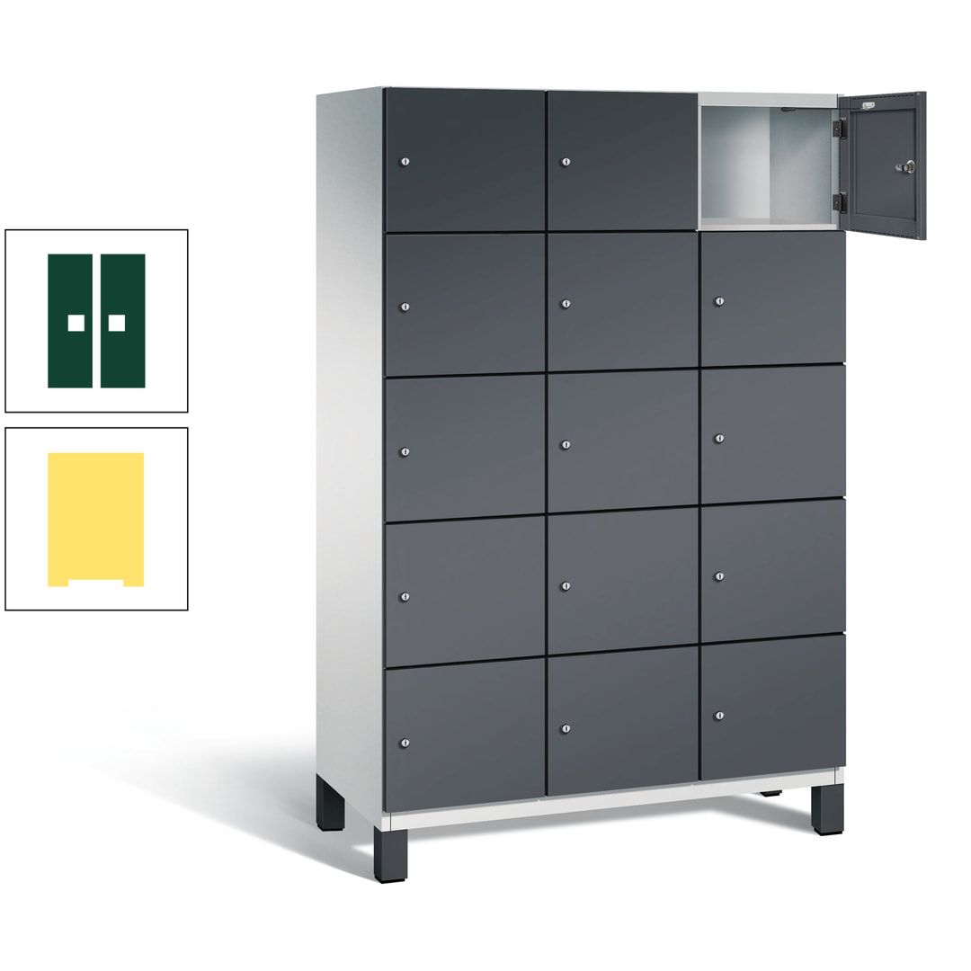 Fächerschrank, Stahlschrank, 15 Fächer, Türöffnungsbegrenzer, Füße, 1.980 x 1.200 x 525 mm (HxBxT), Korpus anthrazitgrau, Front anthrazitgrau