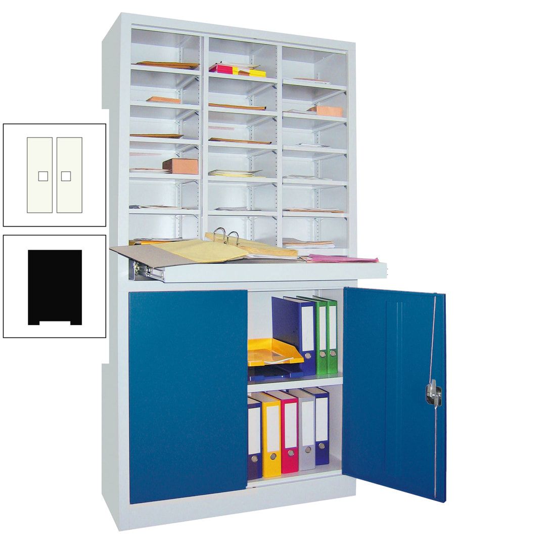 Aktenschrank - Büroschrank mit Sortierstation - 18 Fächer Ordnungsregal - Ausziehboden - 1.950 x 1.000 x 400 mm (HxBxT) - anthrazitgrau