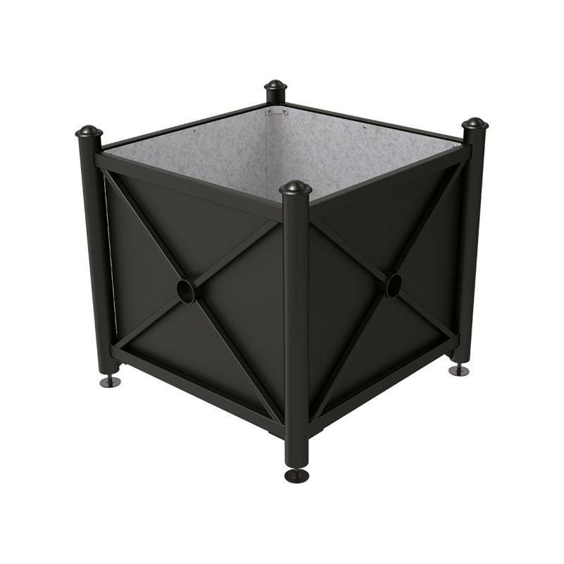 Pflanzbehälter, fvz.Stahl, innen feuerverzinkt, Verladungsgriffe, verstellbare Füße, Kopf Agora, 900 x 1.000 x 1.000 mm (HxBxT), enzianblau
