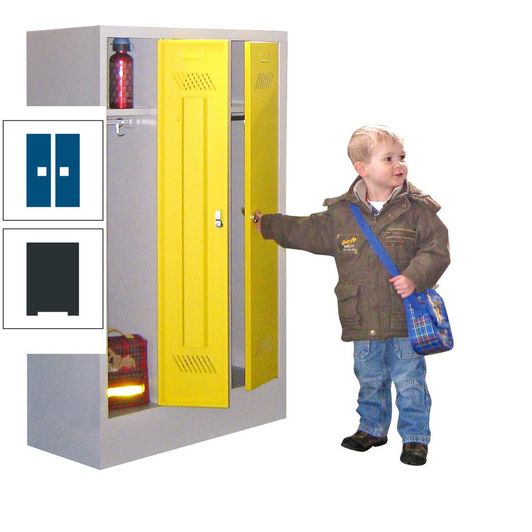Spindschrank f. Kindergärten - mit Sockel - Höhe 1.300 mm - 2 Abteile a 250 mm - Drehriegel - anthrazitgrau