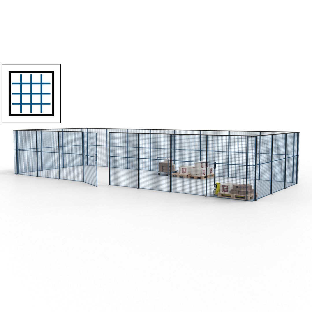 Maschinen Schutzgitter - Hallentrennwand - Sicherheitszaun - Tür - 33 m - 2.200 x 12.400 x 4.900 mm (HxBxT) - enzianblau