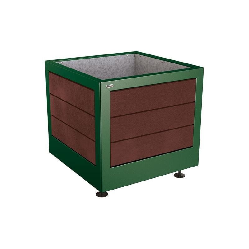 Pflanzbehälter, Stahl, recyclebarer Kunststoff, verstellbare Füße, Innen Blech fvz mit Verladungsgriffen, 700 x 800 x 800 mm (HxBxT), enzianblau