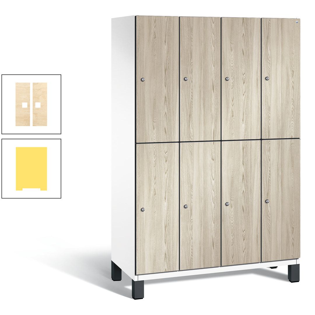 Fächerschrank, Garderobenschrank, mit Füßen, 4 Abteile, 1.980 x 1.200 x 525 mm (HxBxT), Korpus anthrazitgrau, Tür Donau-Ahorn